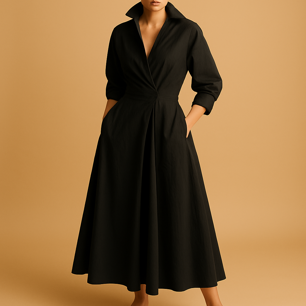 Printed long sleeve maxi dress for women with flattering V-neck and flowing silhouette, ideal for casual meetings and formal events.