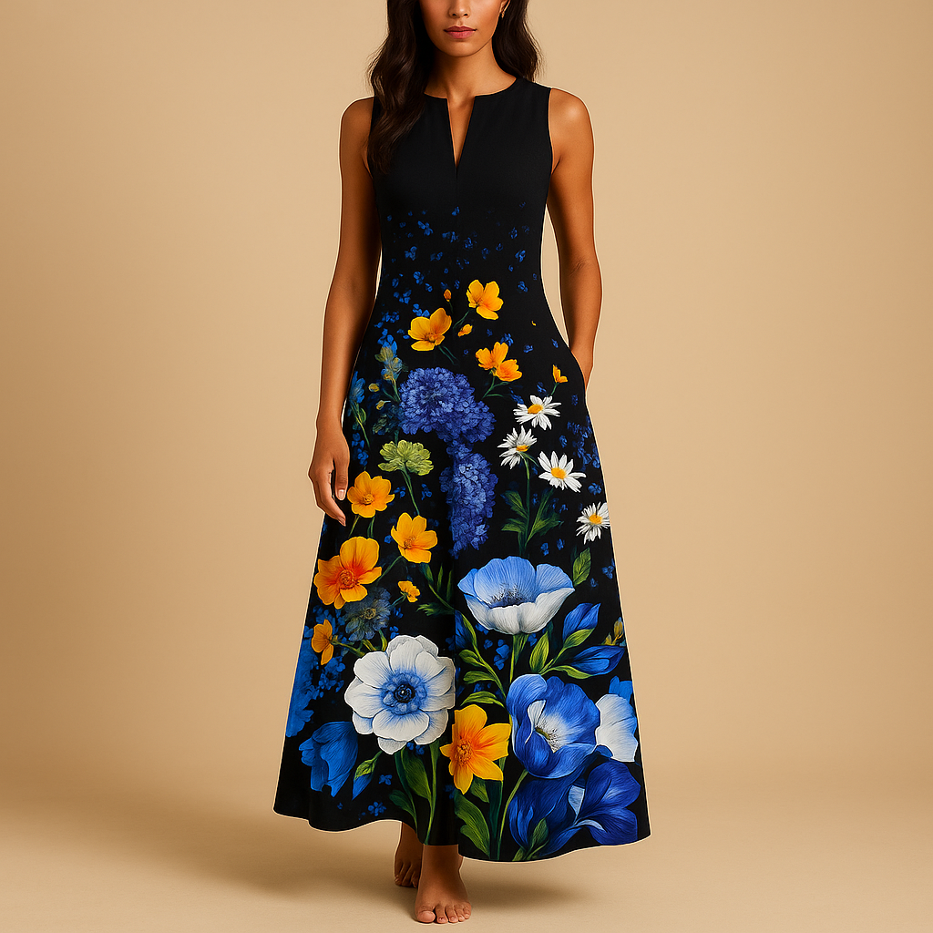 Women’s printed summer dress with colorful pattern and breathable fabric, perfect for summer outings, vacations, parties, and stylish everyday wear.