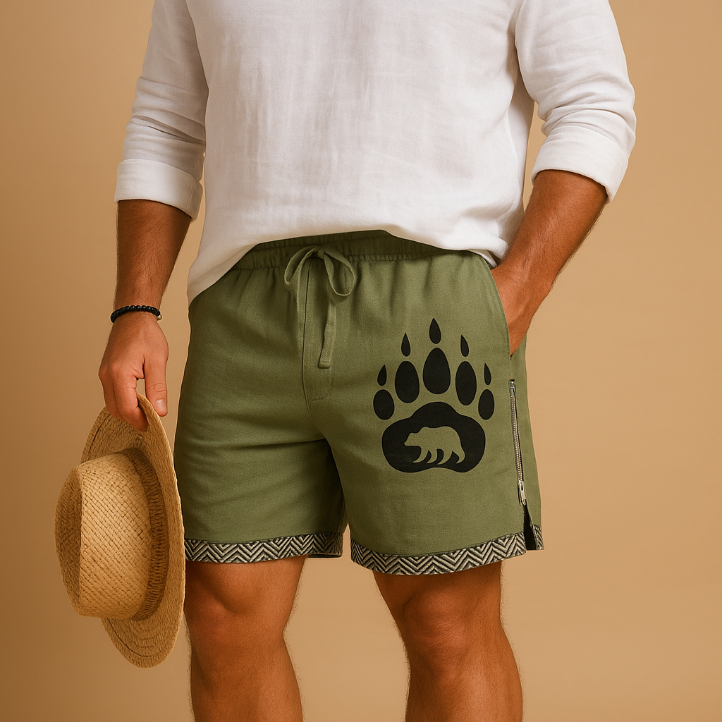 Men’s printed summer shorts with drawstring and elastic waistband, perfect for beach days, vacations, and casual summer outfits.