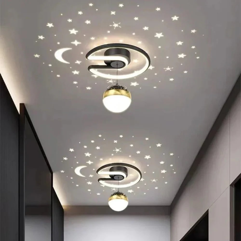 Projection Ceiling Light with Star and Moon LED Semi Flush Design for Bedroom - Image 1