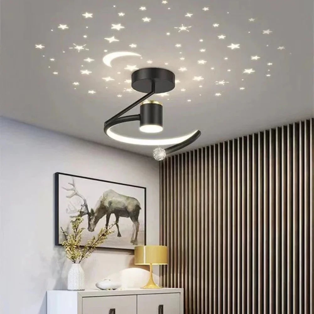 Projection Ceiling Light with Star and Moon LED Semi Flush Design for Bedroom - Image 2