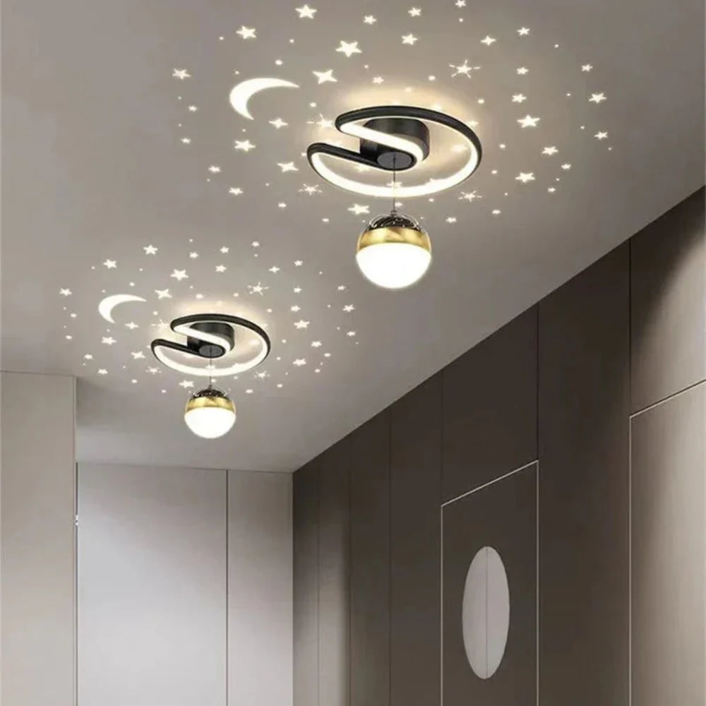 Projection Ceiling Light with Star and Moon LED Semi Flush Design for Bedroom - Image 3