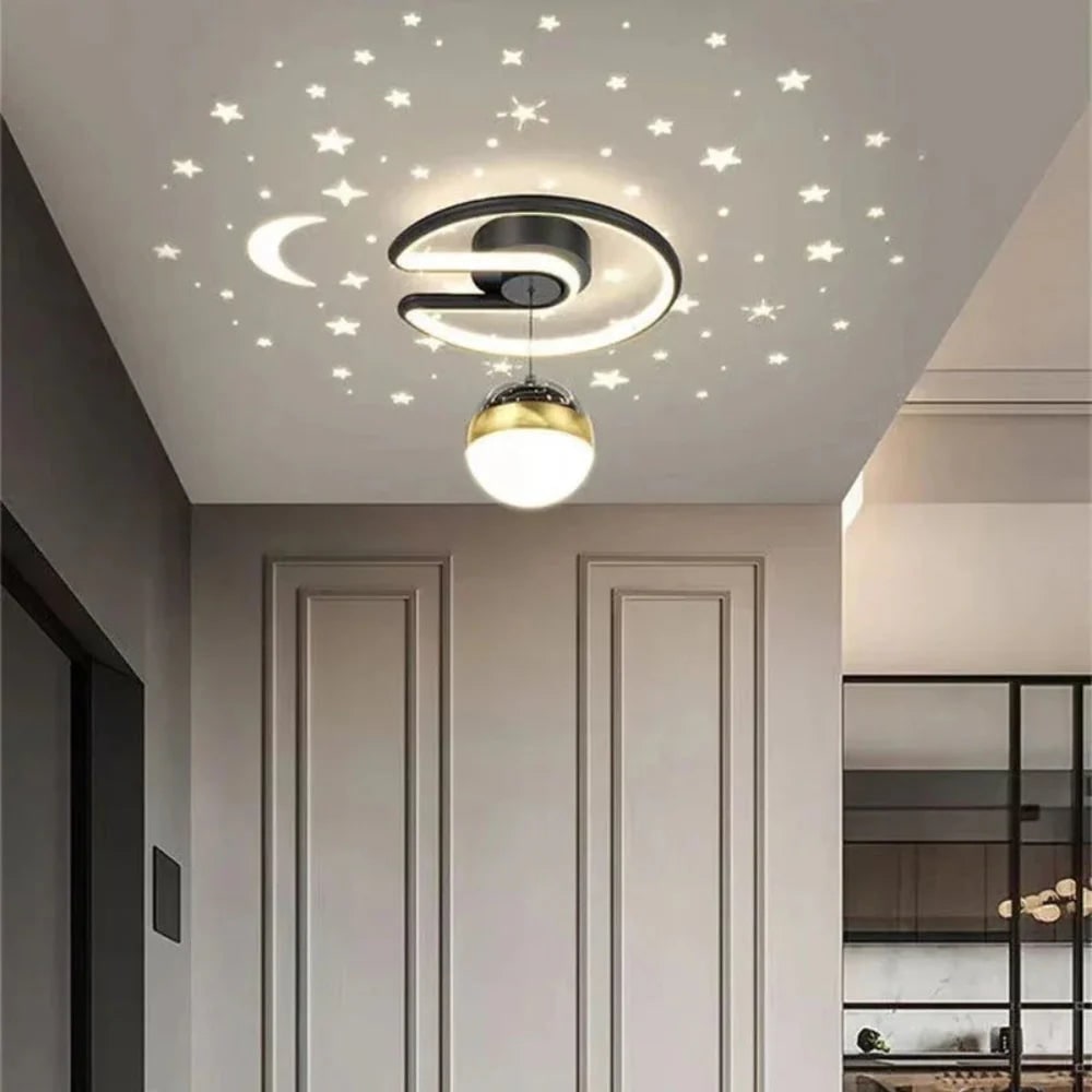 Projection Ceiling Light with Star and Moon LED Semi Flush Design for Bedroom - Image 6