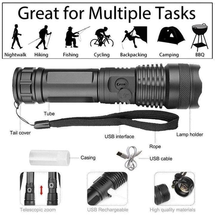 Rechargeable LED Flashlight with Super Bright Adjustable Focus and Tactical Aluminum Body - Image 7