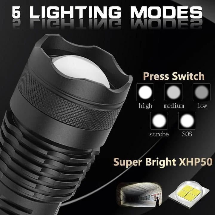 Rechargeable LED Flashlight with Super Bright Adjustable Focus and Tactical Aluminum Body - Image 8