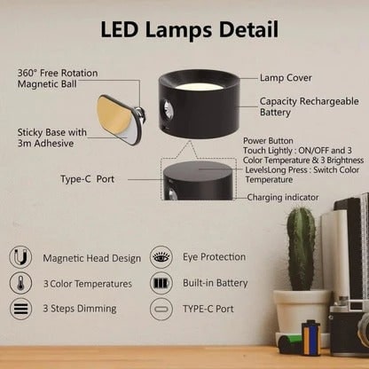 Rechargeable Wall Sconce with Cordless LED Lighting and 360° Magnetic Rotation - Image 17