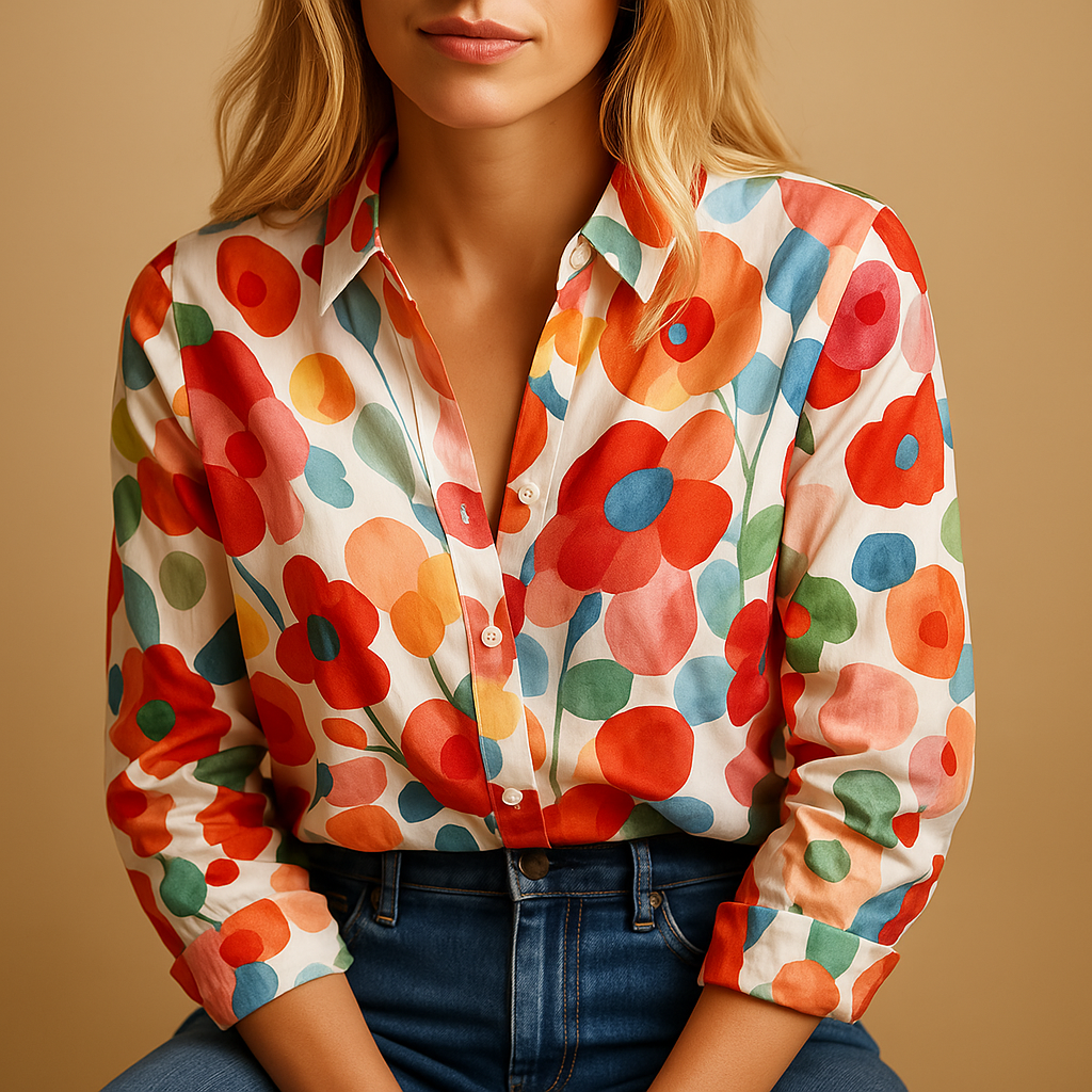 Women’s red floral lightweight blouse with a flattering fit and breathable fabric, ideal for spring outfits and casual chic styling.