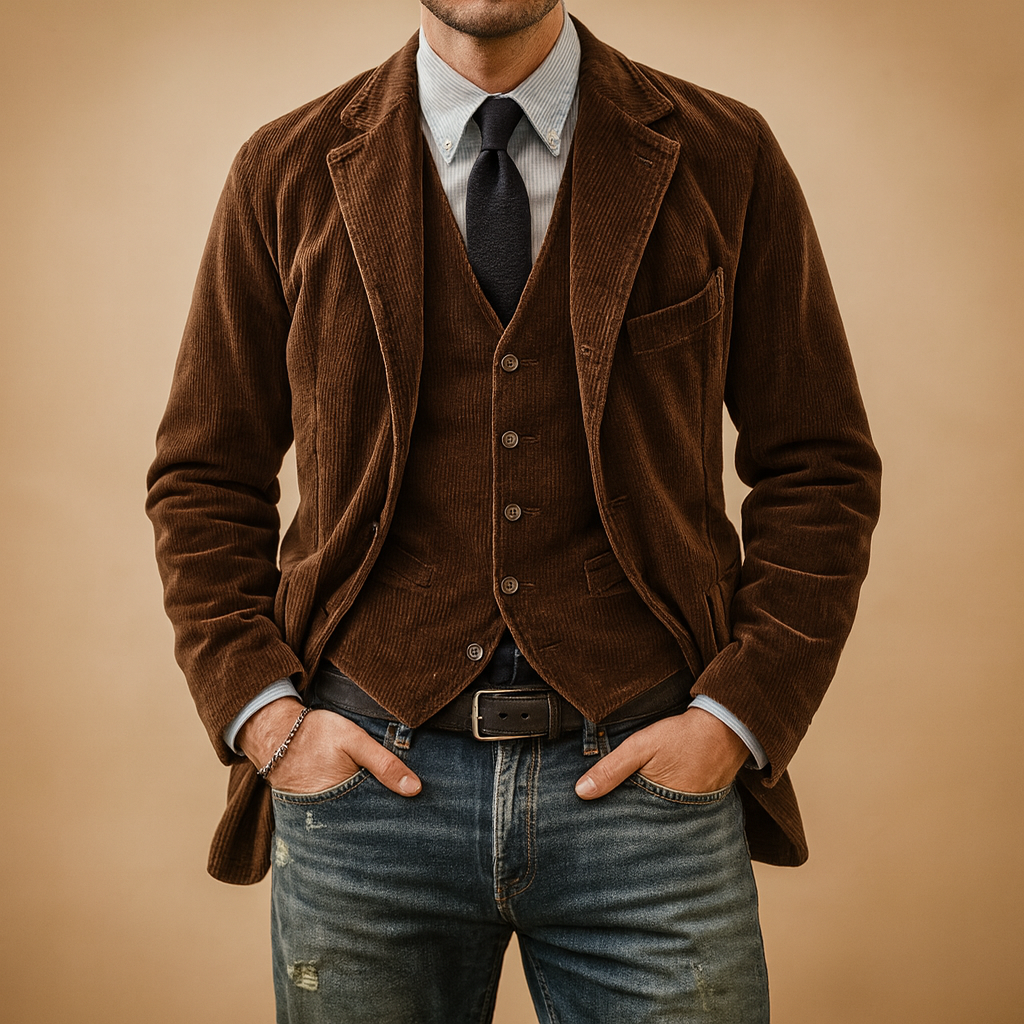Men’s retro corduroy jacket with soft fabric, practical pockets, and a timeless fit, ideal for autumn and winter outfits.