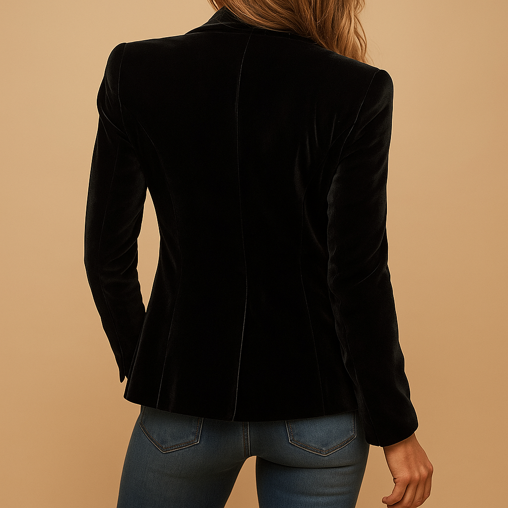 Retro slim-fit women’s blazer with lapel collar and functional pockets in classic colors, ideal for office wear and stylish casual looks.