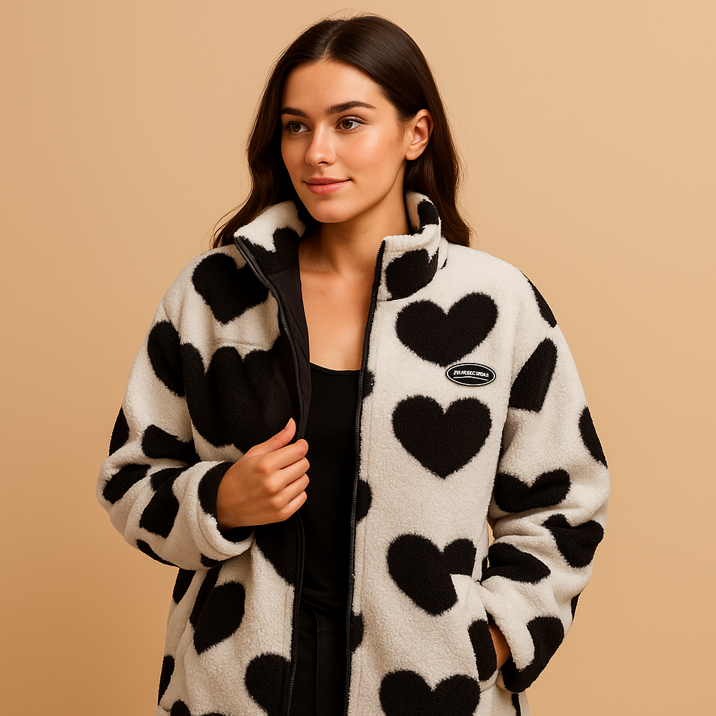 Woman wearing a reversible winter coat with a sleek silhouette, offering two stylish looks ideal for cold weather and chic winter outfits.