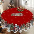 Round Christmas Tablecloth with Scalloped Edges and Festive Poinsettia Design - Image 1