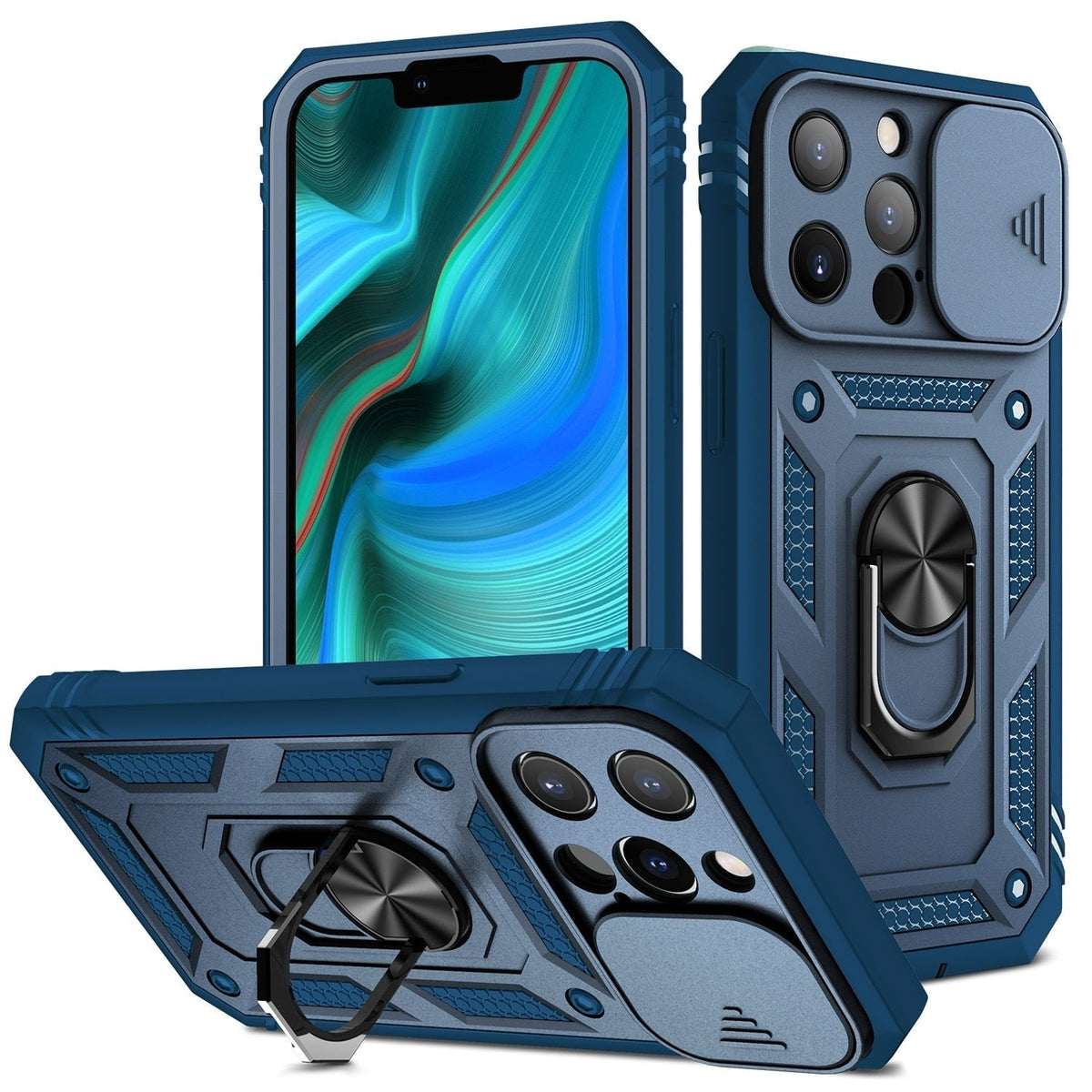 Rugged Phone Case with Shockproof Armor and Rotating Ring Kickstand - Image 1