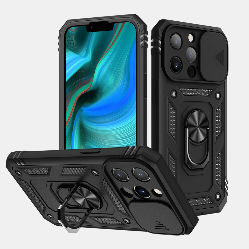 Rugged Phone Case with Shockproof Armor and Rotating Ring Kickstand - Image 2