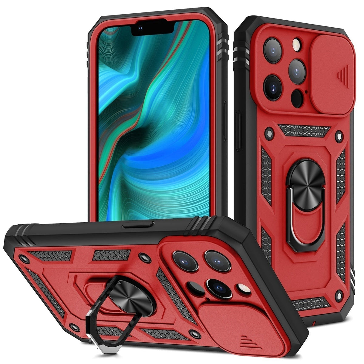 Rugged Phone Case with Shockproof Armor and Rotating Ring Kickstand - Image 4
