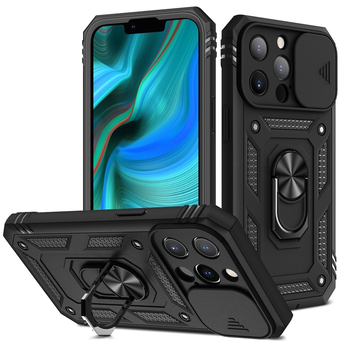Rugged Phone Case with Shockproof Armor and Rotating Ring Kickstand - Image 5