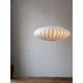 Saucer Pendant Light with Mid Century Modern Fabric Shade and Adjustable Hanging Cable - Image 1