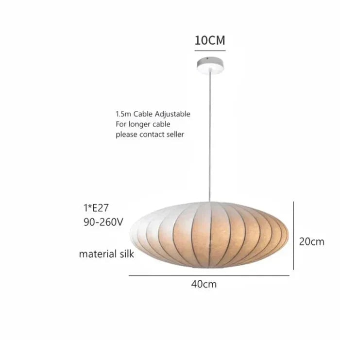 Saucer Pendant Light with Mid Century Modern Fabric Shade and Adjustable Hanging Cable - Image 2