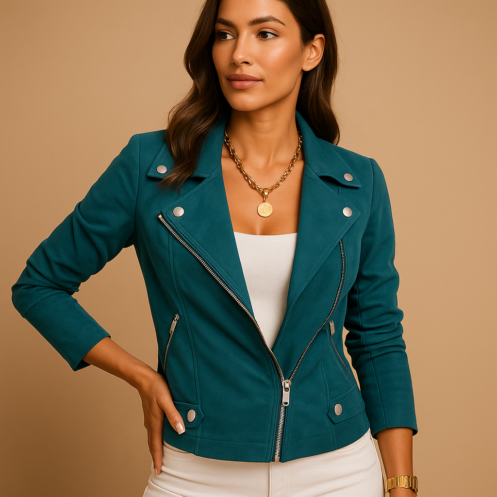 Women’s short lightweight summer jacket with a tailored fit and modern design, ideal for daily wear, travel, and smart casual outfits.