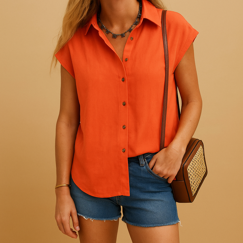 Women’s sleeveless shirt blouse in multiple colors with an airy fit, perfect for warm days and versatile summer outfits.
