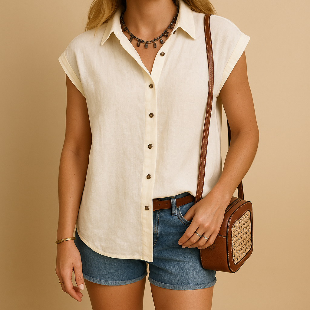 Women’s sleeveless shirt blouse in multiple colors with an airy fit, perfect for warm days and versatile summer outfits.