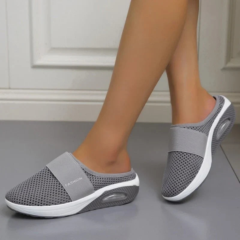 Slip-On Mule Sneakers with Air Cushion Mesh Upper and Cushioned Platform Sole - Image 2