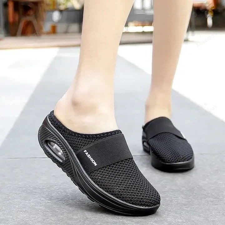 Slip-On Mule Sneakers with Air Cushion Mesh Upper and Cushioned Platform Sole - Image 3