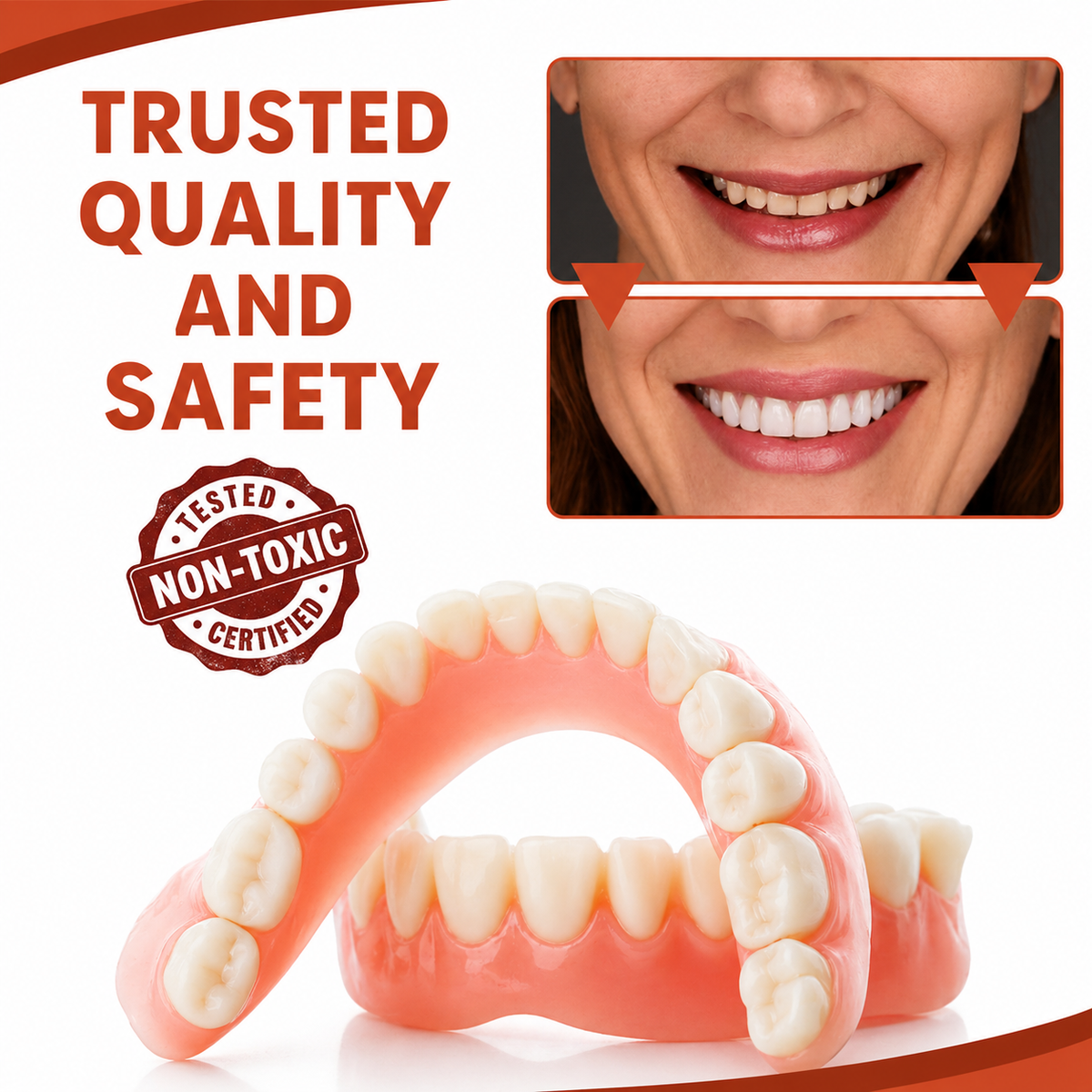 Snap on Veneers Temporary Fake Teeth with Moldable Fit Upper and Lower Set - Image 2
