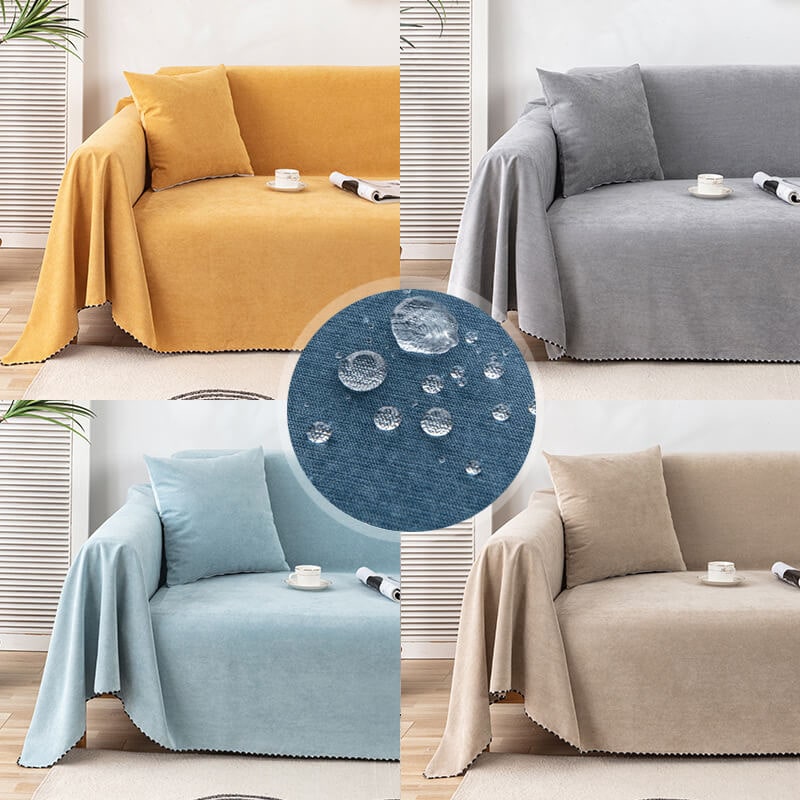 Sofa Couch Cover Throw Blanket Water-Resistant Chenille with Pom-Pom Trim Washable - Image 1