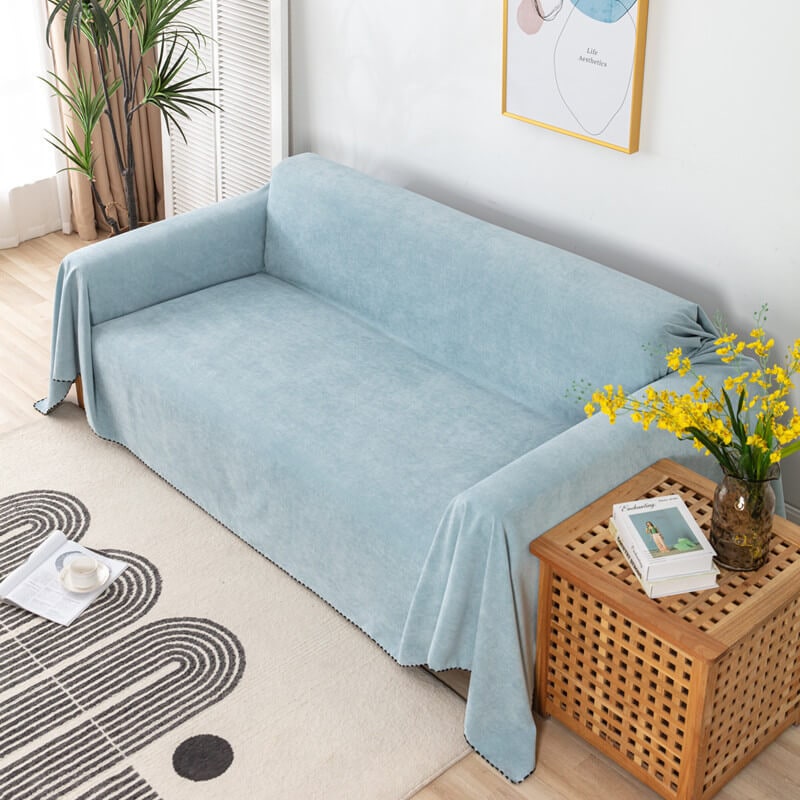 Sofa Couch Cover Throw Blanket Water-Resistant Chenille with Pom-Pom Trim Washable - Image 11