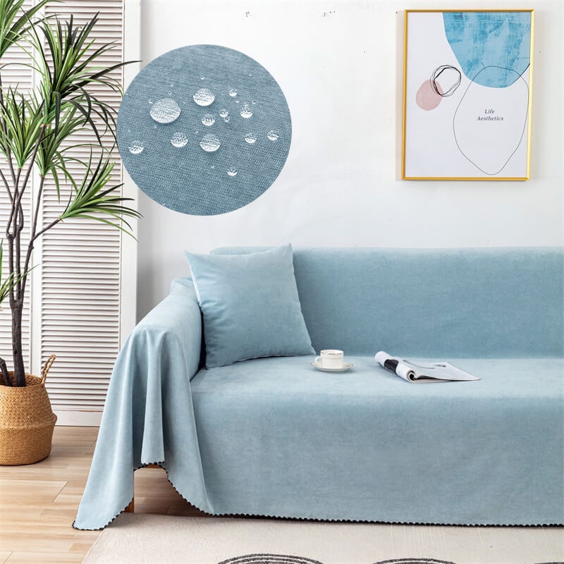 Sofa Couch Cover Throw Blanket Water-Resistant Chenille with Pom-Pom Trim Washable - Image 13