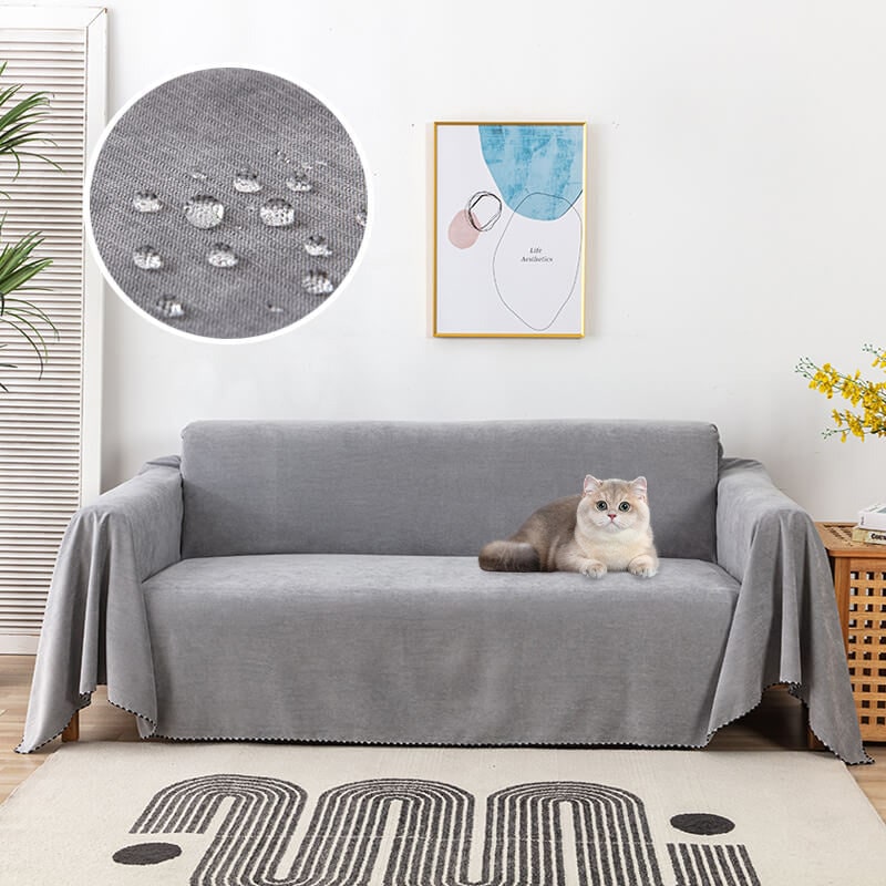 Sofa Couch Cover Throw Blanket Water-Resistant Chenille with Pom-Pom Trim Washable - Image 17