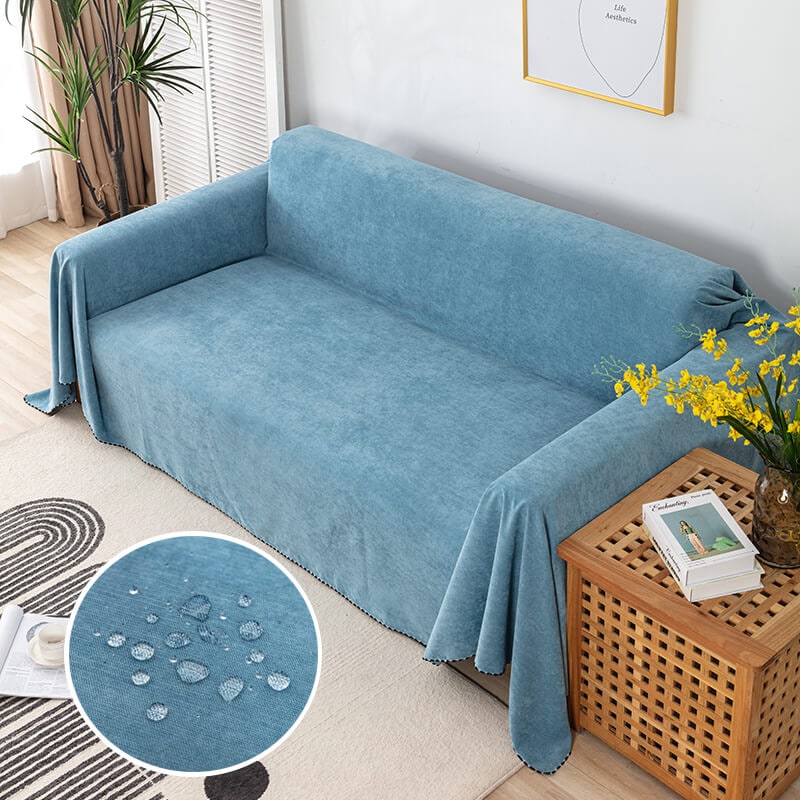 Sofa Couch Cover Throw Blanket Water-Resistant Chenille with Pom-Pom Trim Washable - Image 5