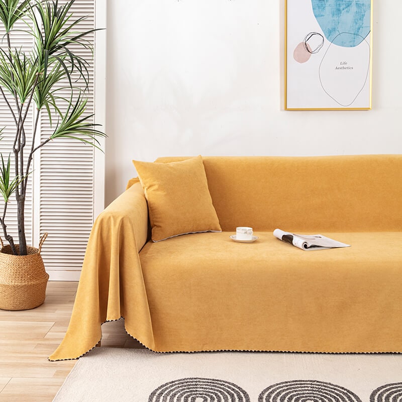 Sofa Couch Cover Throw Blanket Water-Resistant Chenille with Pom-Pom Trim Washable - Image 6