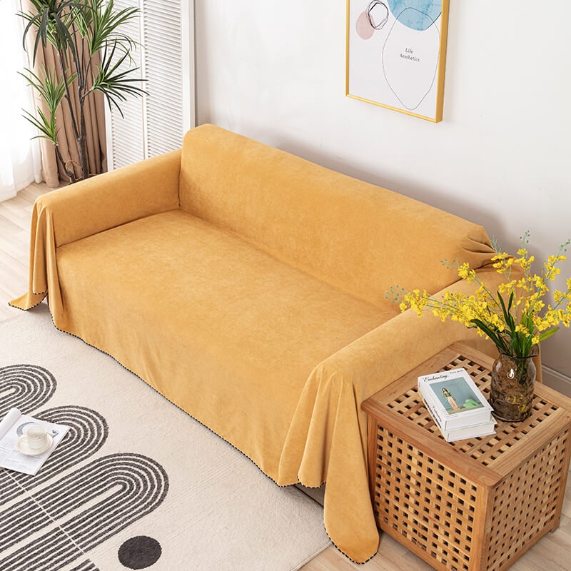 Sofa Couch Cover Throw Blanket Water-Resistant Chenille with Pom-Pom Trim Washable - Image 7