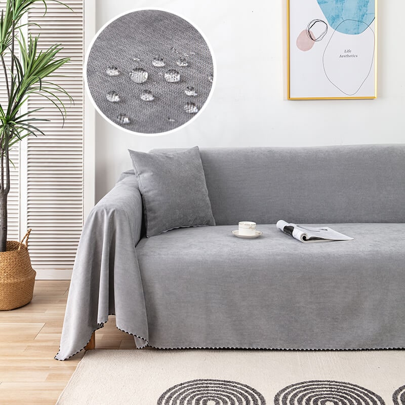 Sofa Couch Cover Throw Blanket Water-Resistant Chenille with Pom-Pom Trim Washable - Image 8