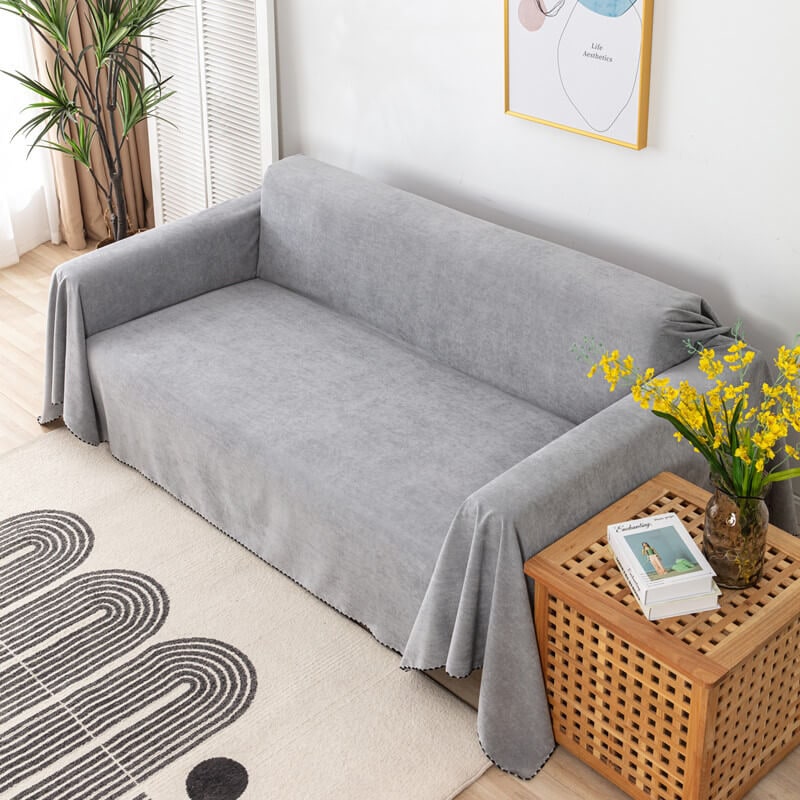 Sofa Couch Cover Throw Blanket Water-Resistant Chenille with Pom-Pom Trim Washable - Image 9