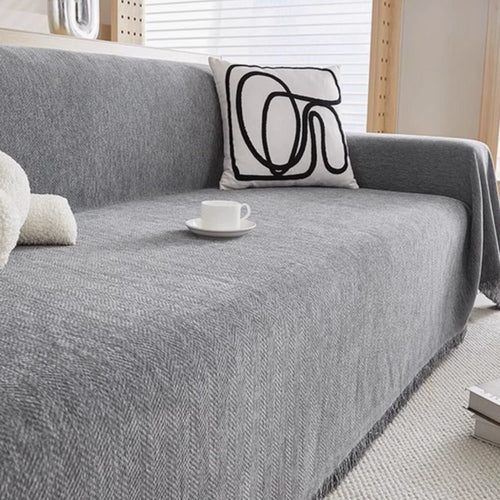 Sofa Couch Cover Throw Blanket with Herringbone Weave and Fringe Trim - Image 2