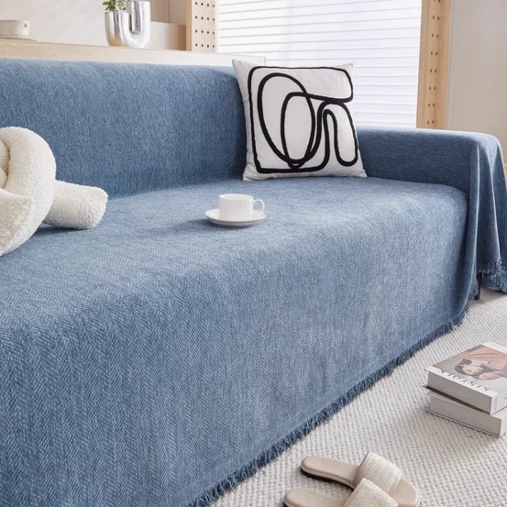 Sofa Couch Cover Throw Blanket with Herringbone Weave and Fringe Trim - Image 4