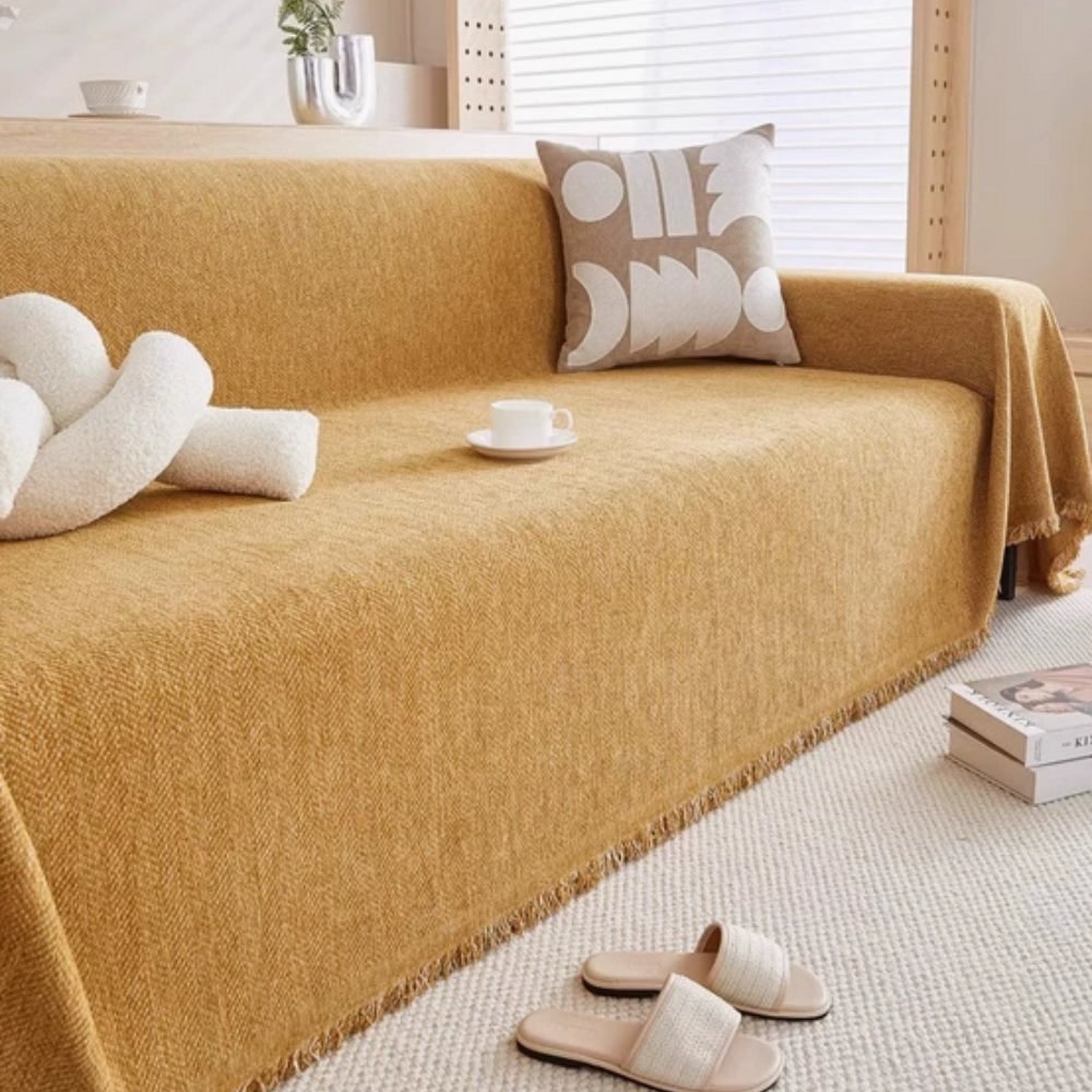 Sofa Couch Cover Throw Blanket with Herringbone Weave and Fringe Trim - Image 5