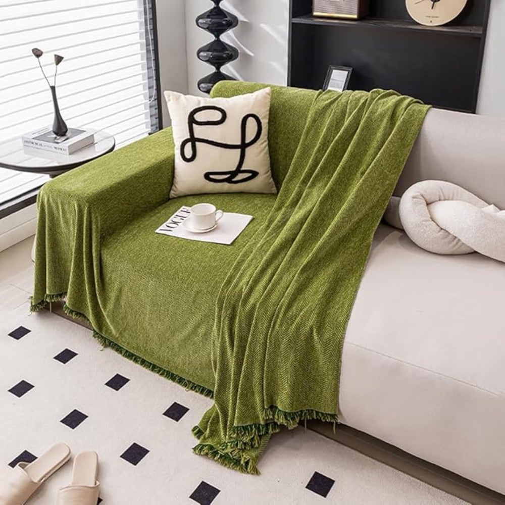 Sofa Couch Cover Throw Blanket with Herringbone Weave and Fringe Trim - Image 7