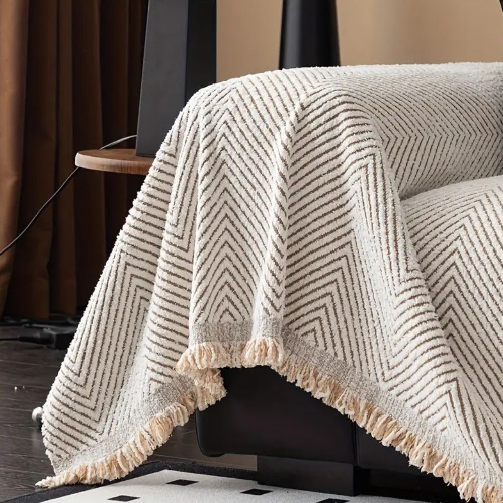 Sofa Couch Cover Throw Blanket with Woven Herringbone Pattern and Fringed Tassels - Image 8
