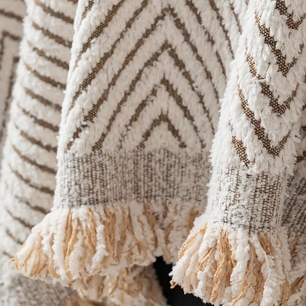 Sofa Couch Cover Throw Blanket with Woven Herringbone Pattern and Fringed Tassels - Image 9