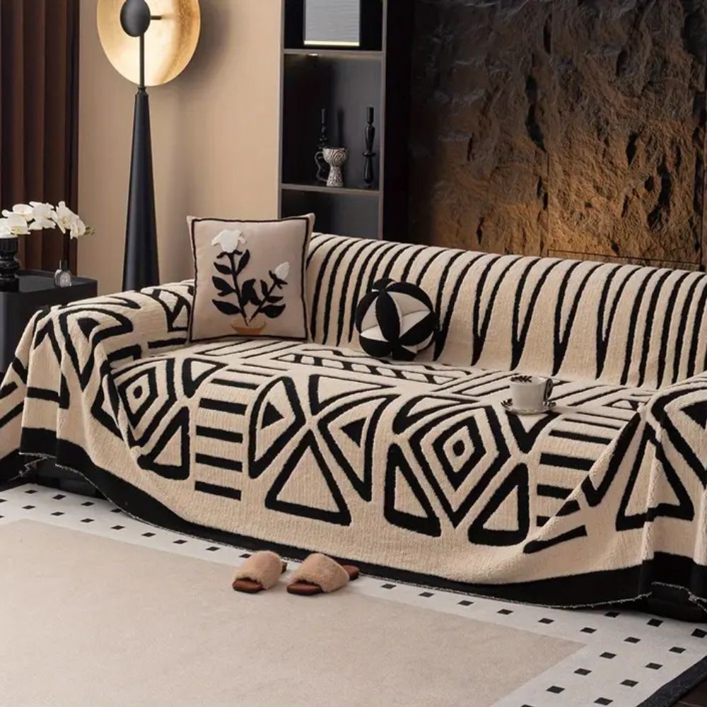 Sofa Couch Cover with Geometric Jacquard Knit Texture Washable Pet Protection - Image 1