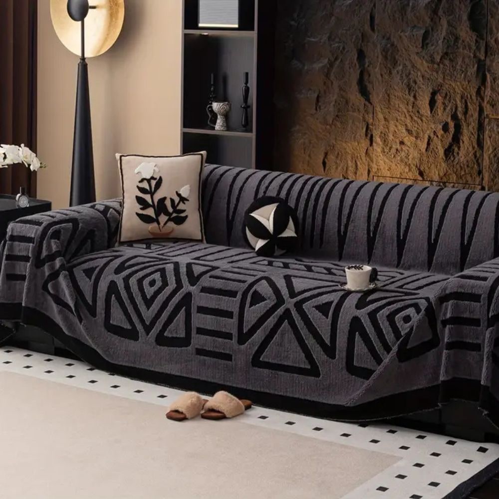 Sofa Couch Cover with Geometric Jacquard Knit Texture Washable Pet Protection - Image 2