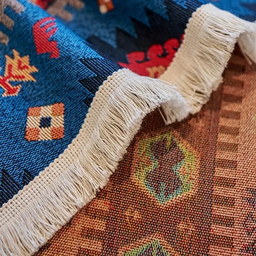 Sofa Throw Blanket with Bohemian Geometric Design and Woven Fringe Trim - Image 4