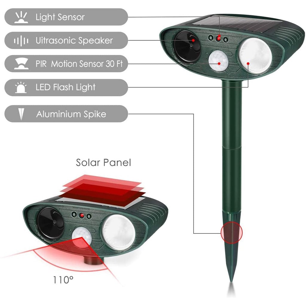 Solar Powered Ultrasonic Pest Repeller with LED Light and Motion Sensor for Garden - Image 10