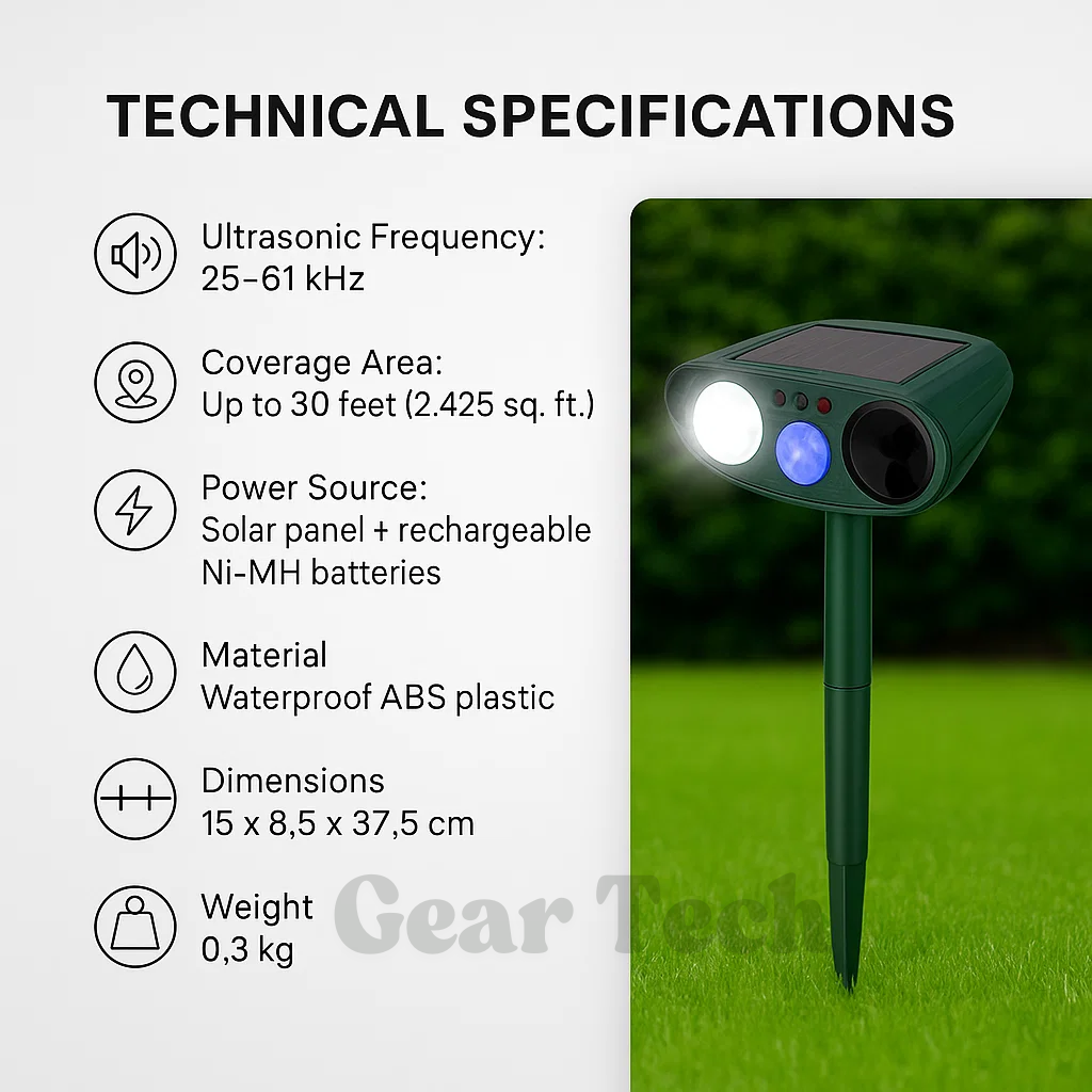 Solar Powered Ultrasonic Pest Repeller with LED Light and Motion Sensor for Garden - Image 3