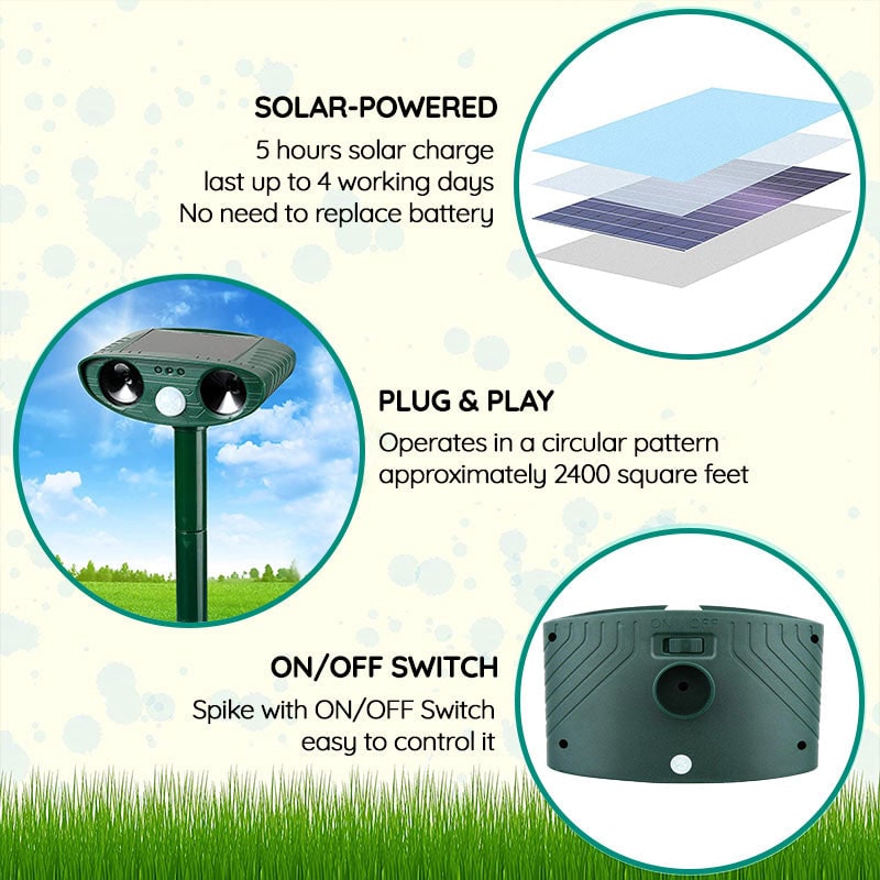 Solar Powered Ultrasonic Pest Repeller with LED Light and Motion Sensor for Garden - Image 7