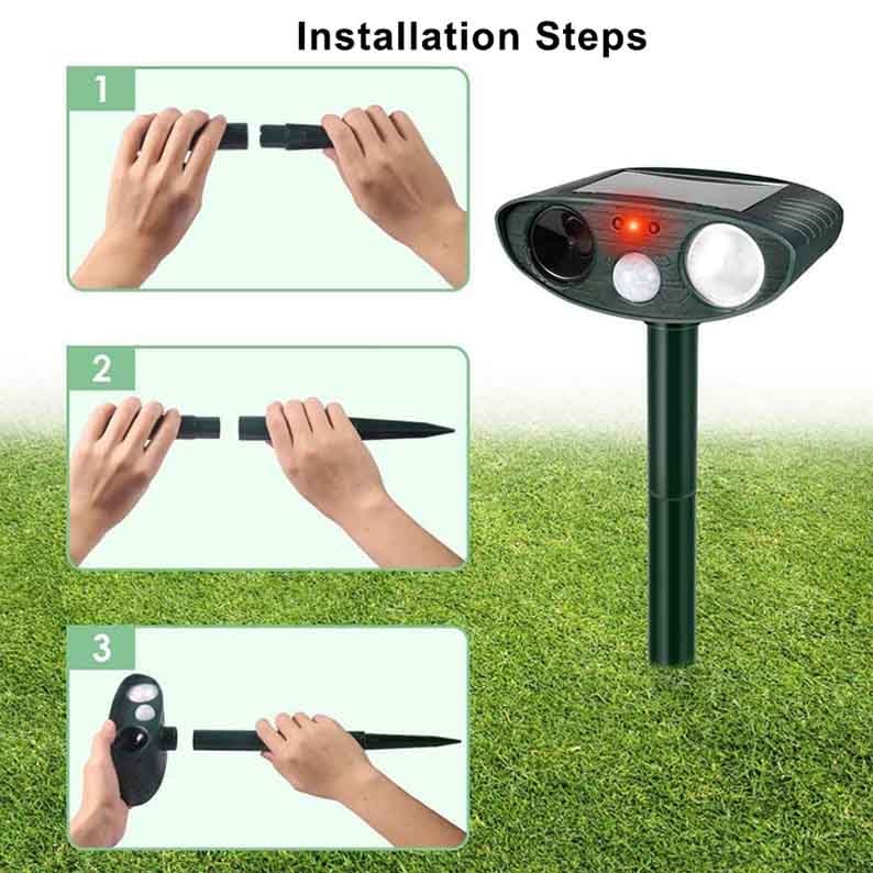 Solar Powered Ultrasonic Pest Repeller with LED Light and Motion Sensor for Garden - Image 8