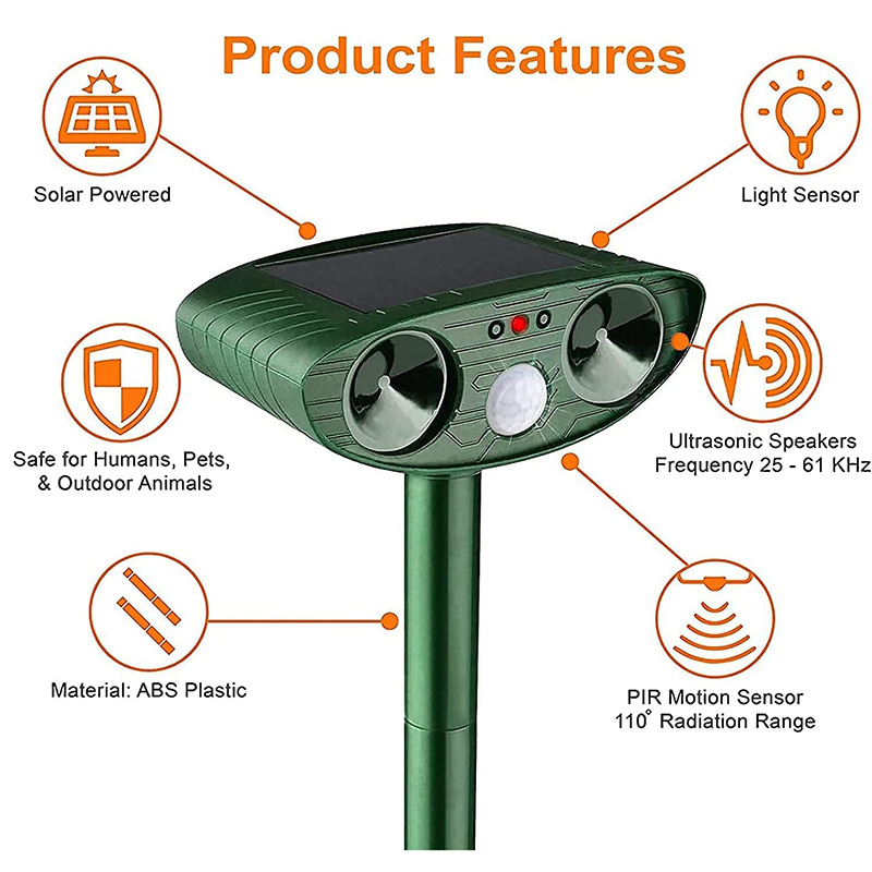 Solar Powered Ultrasonic Pest Repeller with LED Light and Motion Sensor for Garden - Image 9